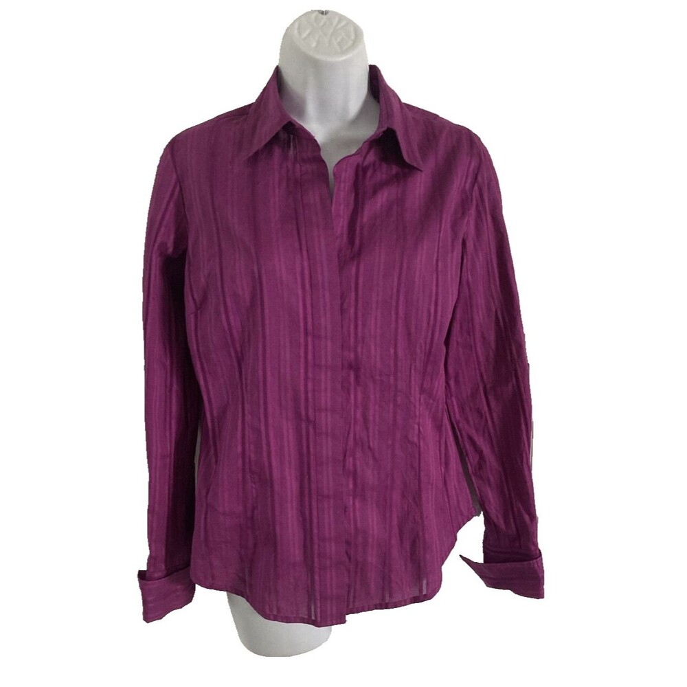 Moda International Y2K Purple Shirt Size PS Semi Sheer Long Sleeve Button-Up Top